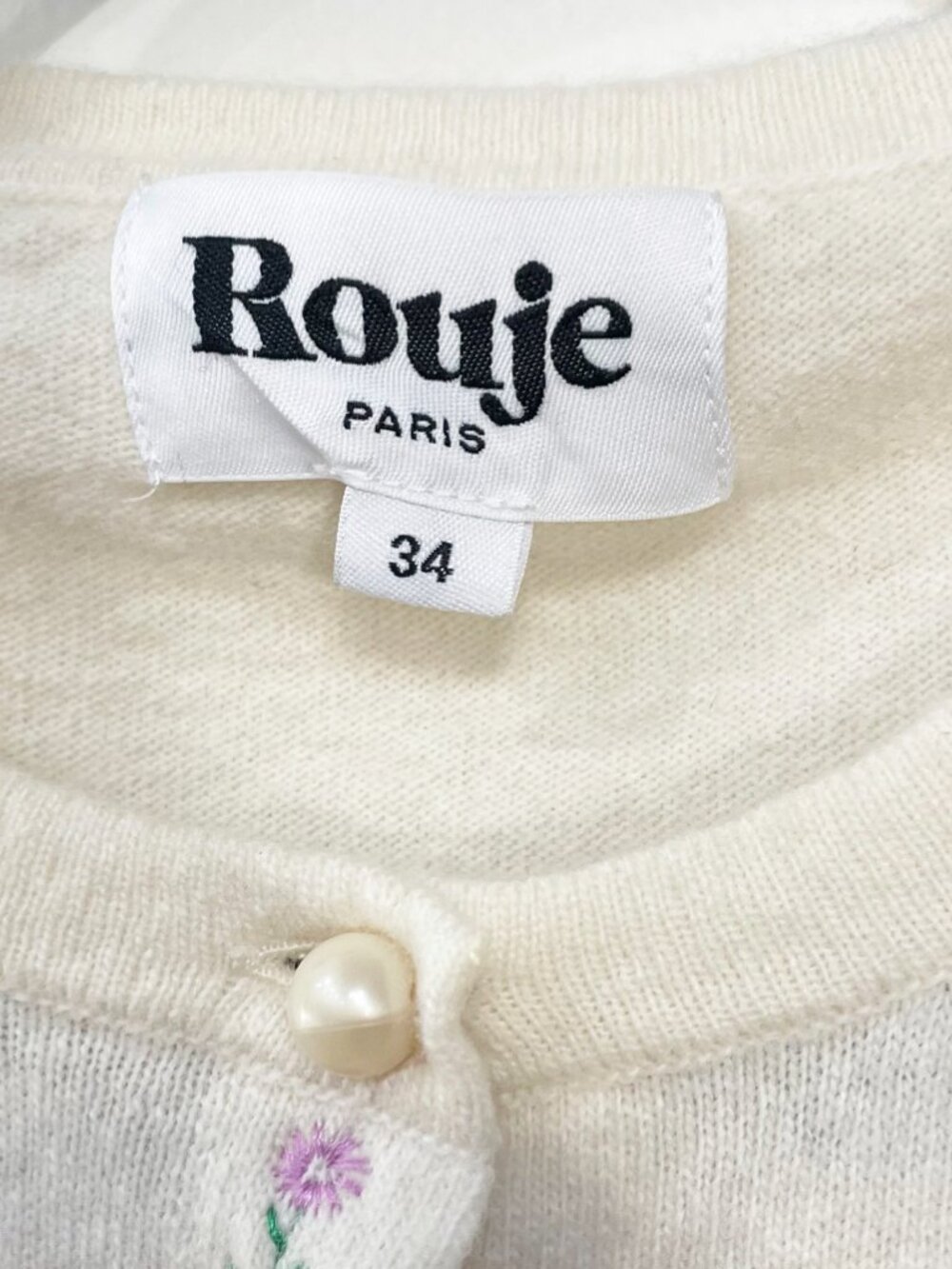 EUC Rouje Perrine Wool Blend Embroidered Cardigan Ivory 34, XS, 2 - Picture 5 of 7